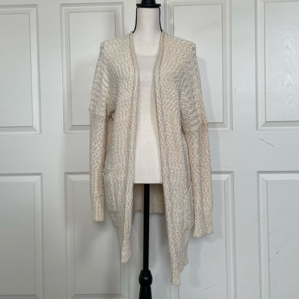 Mittoshop Cream Open Front Drop Shoulder High Low Cardigan, Large